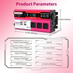 Pure Sine Wave Solar Converter Car Power Inverter DC 12V To AC 110V Type-C 5000W