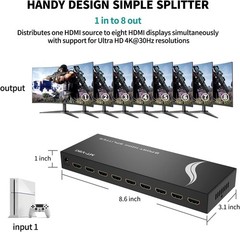MT-VIKI 4K 1×8 HDMI Splitter 1 in 8 Out, 8 Port Powered HDMI Splitter 4Kx2K@30Hz