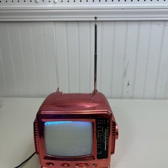 Pacific Technolgy Reddish Pink Mini Black And White TV/Radio W/Antenna