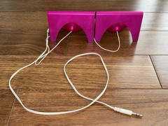 Early 2000s Metallic Hot Pink Wired Mini Speaker Duo Set TESTED & WORKING!
