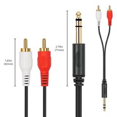 Goldplated 6.35mm 1/4 Inch Male Trs Stereo Plug To 2 Rca Phono Male Audio Y Spli