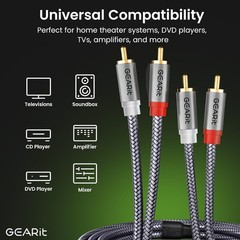 GEARit RCA Cable (1FT) 2RCA Male to 2RCA Male Stereo Audio Cables Shielded Braid