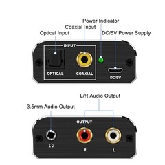 Audio Converter SPDIF Optical/Coaxial to RCA w/USB Power 20Hz-20kHz Range
