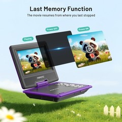 9.5″ Portable DVD Player for Kids and Car, 4-6 Hour Working Time, Dual Speakers