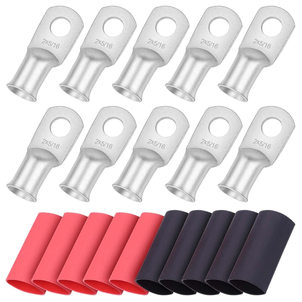 iGreely 10pcs 2 Guage 5/16 Wire Lugs Ring Terminal Connectors Ends 2 AWG Heav…