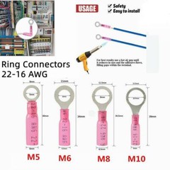 100-300 x #10 5/16 1/4 3/8 Stud Eyelet Heat Shrink Ring Terminal Crimp Connector
