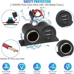 1PCS Dual USB Outlet Cigarette Lighter Socket Splitter with Blade Fuse, 12V 4.2A