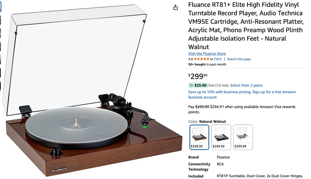 Fluance RT81 Elite High Fidelity Vinyl Turntable Record Player – Walnut