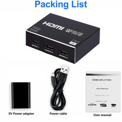 1X3 HDMI Splitter 1 in 3 out HD 2160P 4K 2K@30Hz 4 Port Box Hub Adapater DC 5V