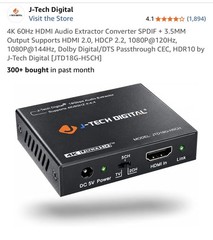 J-Tech Digital- JTECH-18GAE -18G 60HZ Audio Extractor Supports 4k Ultra HD NEW