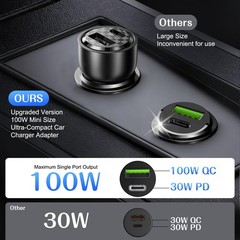 100W Car Charger Fast Charger 2-in1 USB C Cigarette Lighter Adapter Pull Ring