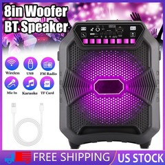 Rechargeable Bluetooth Speaker w/ 8” Woofer Portable LED Party Speaker AUX TWS