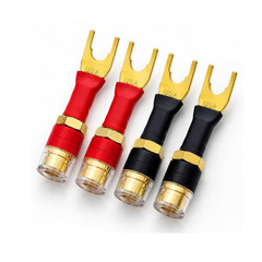4-Pack Gold Plated Speaker Wire Adapters – Spade to Banana Plug Connectors for S