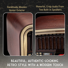 SoundBeast All-in-One AM/FM Wooden Radio with CD Player, Bluetooth, USB, Aux, SD