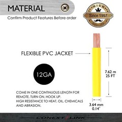 25ft 12 GA Gauge Primary Wire Power Cable Turn On Hook Up Remote Yellow Copper