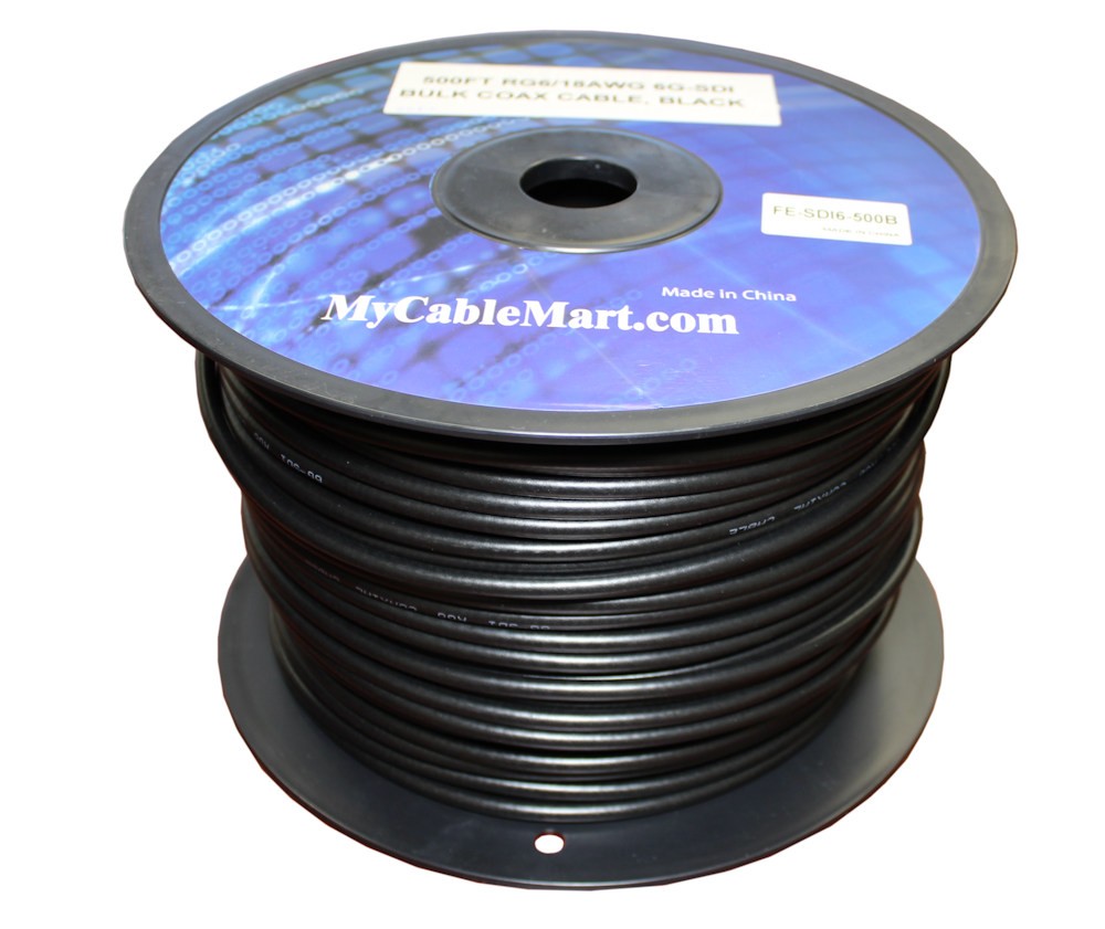 500ft RG6/18AWG 6G-SDI (4K) Bulk Coax HD Video Cable 6Ghz Black