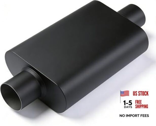 Universal 2.25″(ID) Dual Chamber Exhaust Muffler – 17″ Overall 2.25 Inch BLACK