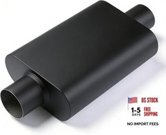 Universal 2.25″(ID) Dual Chamber Exhaust Muffler – 17″ Overall 2.25 Inch BLACK