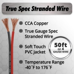 InstallGear 4 Gauge Wire – 50 feet 4 AWG Battery Cable – Copper Clad Aluminum…