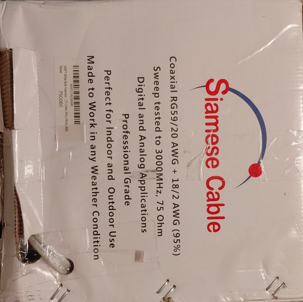 RG59/20 AWG + 18/2 AWG Siamese CCTV Security Cable 75 Ohm 500 ft