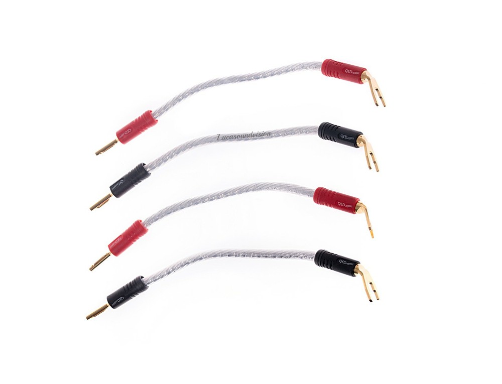 QED GENESIS Silver Spiral 4x Speaker Jumper Cable Terminated Qed Airloc Plugs