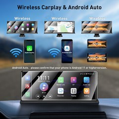 11.3″ Portable Dash Cam Wireless Apple CarPlay Android Auto Car Stereo microSD
