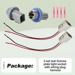 2 Set Rear License Plate Light Socket with Wiring Plug Harness for 2004-2021