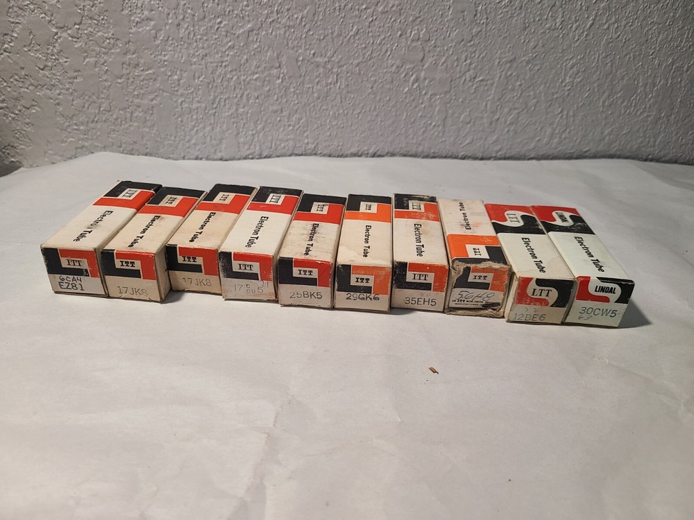 Lot 10 ITT/Lindal Electronic Tubes w BOXES 6CA4, 17GK8, 17CU5, 25BK5, 30CW5 ETC