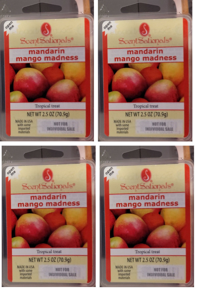 NEW SCENTSATIONALS MANDARIN MANGO MADNESS 2.5 OZ WAX MELTS – LOT OF 4 PACKAGES