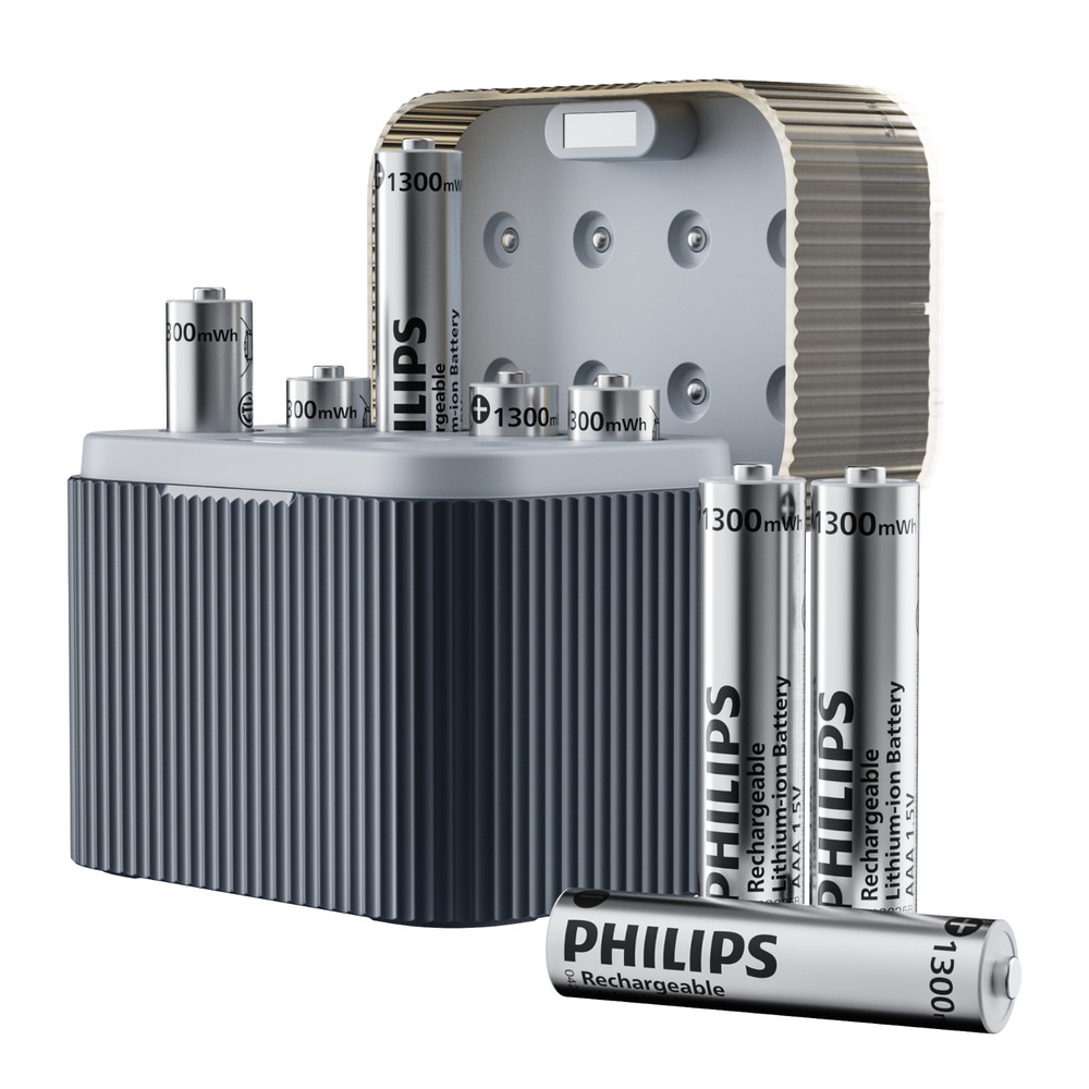 Philips 8Pcs 1.5V 1300mWh AAA Rechargeable Lithium-ion Battery +Fast Charger Box