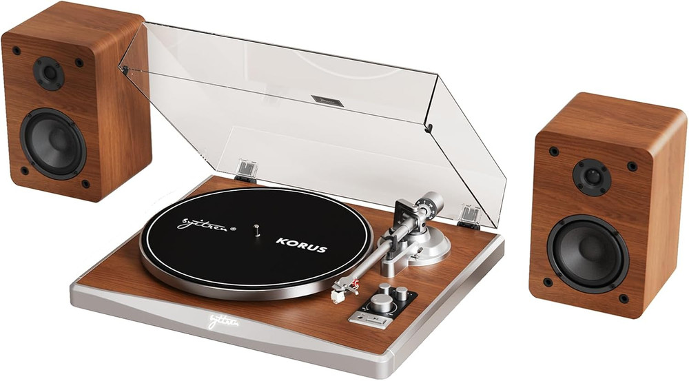 KORUS Bluetooth Record Player with External Speakers & Adjustable Counterweight