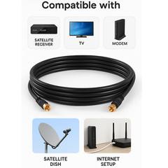 15ft RG6 Dual Coaxial Cable Extension Digital Antenna Black TV Satellite