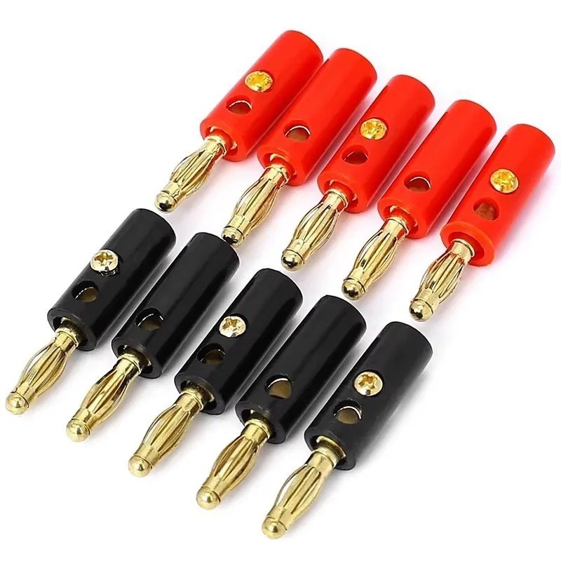 10pcs 4mm Gold Plated Banana Plugs – Screw-Fixed Speaker Wire Audio Connectors