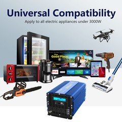3000Watt Pure Sine Wave Power Inverter 12V DC to 120V AC 4 AC Outlets Dual USB