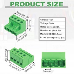 2 Sets 4 Pin 5mm 0.2 Inch Pitch PCB Mount Screw Terminal Block Connector Green