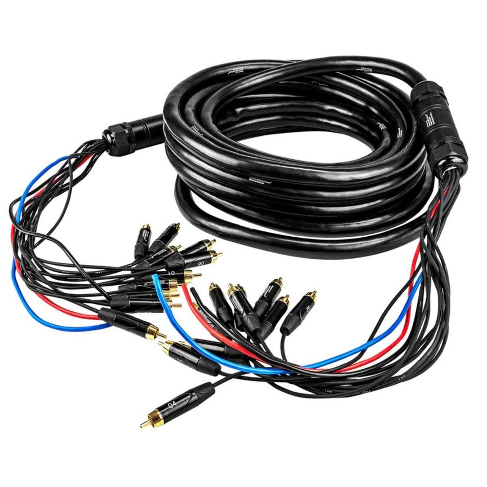 30ft Medusa Cable 10-Channel RCA with 3×12 Ga Black, Blue, Red Power Cables
