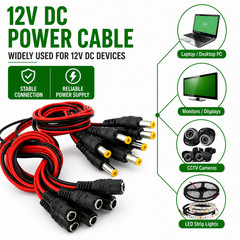 DC Power Pigtail Cable Plug 18AWG 2.1mm x 5.5mm 12V 5A Male & Female Pack Lot
