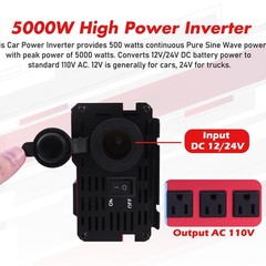 5000W Pure Sine Wave Solar Converter Car Power Inverter DC 12V To AC 110V 4 USB
