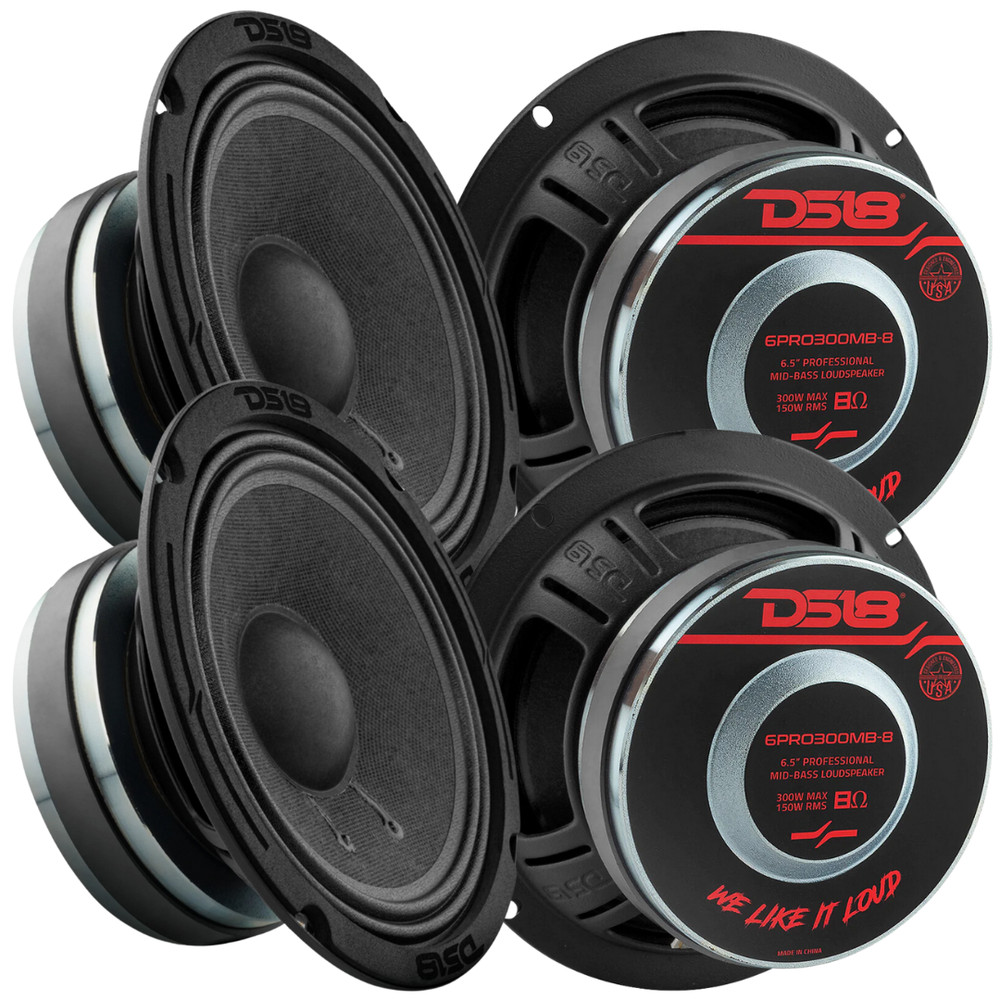 4x DS18 6.5″ Mid-Bass Loudspeakers – 150w Rms 8-ohm 6PRO300MB-8 Car Speakers