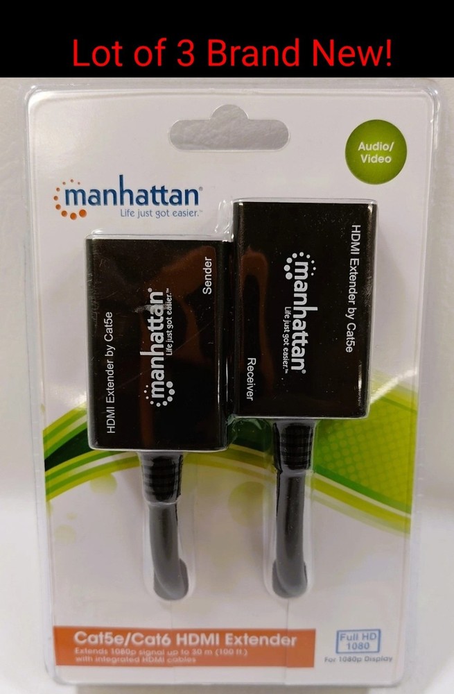 Lot Of 3 Manhattan Cat5e/Cat6 HDMI Extender 207836 100ft over 2 Cables Brand New
