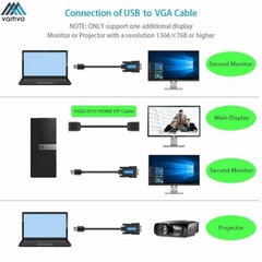 USB 3.0 to VGA Cable for Mirroring HD Video Display at 1080P Converter Adapter