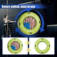 Stylish Car Push Start Button Cover, American Flag Rotary Car Engine Green