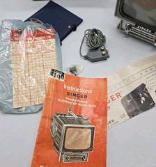 Vintage Singer Model TV-6U Mini Portable Television with Case & Some Accessories