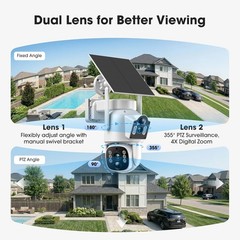 Dual Lens Solar Security Camera System Home Wireless Outdoor 4PC 10CH NVR 500GB