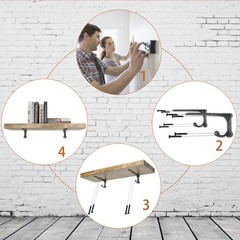 Rustic Shelf Brackets 8 Inch Shelving Brackets, 8Inch 4Pack, Black