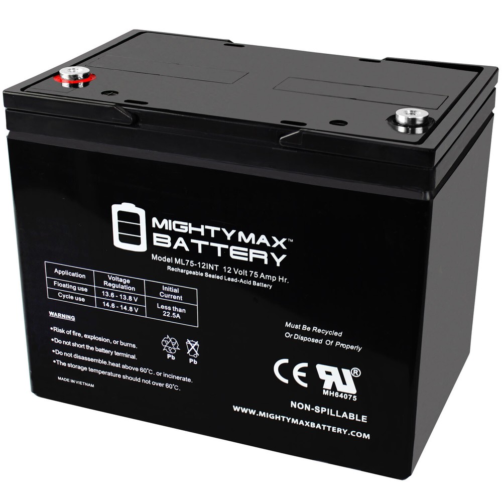 Mighty Max 12V 75AH Internal Thread Battery for Hoveround Teknique HD XHD