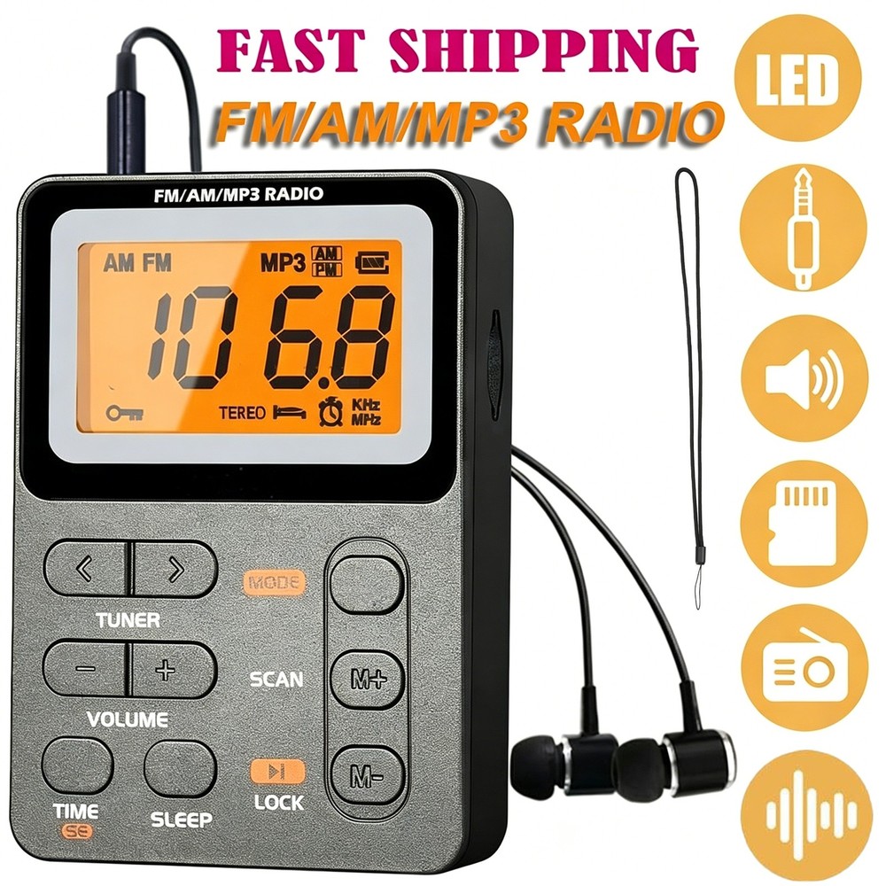 Portable Radio AM FM Rechargeable Pocket Radio W/ Best Reception Digital Tuning