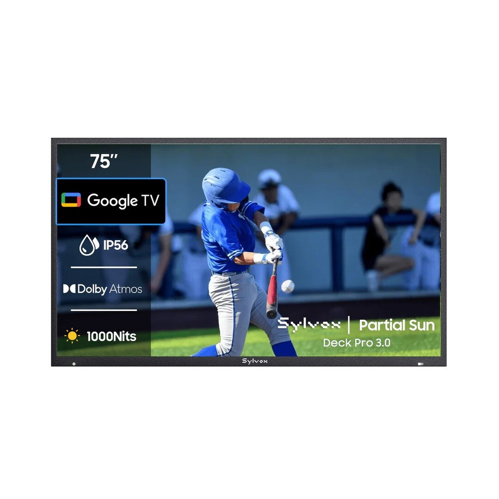 Sylvox 75in Large Google TV IP56 Dolby Atmos 1000 Nits Outdoor TV Partial Sun