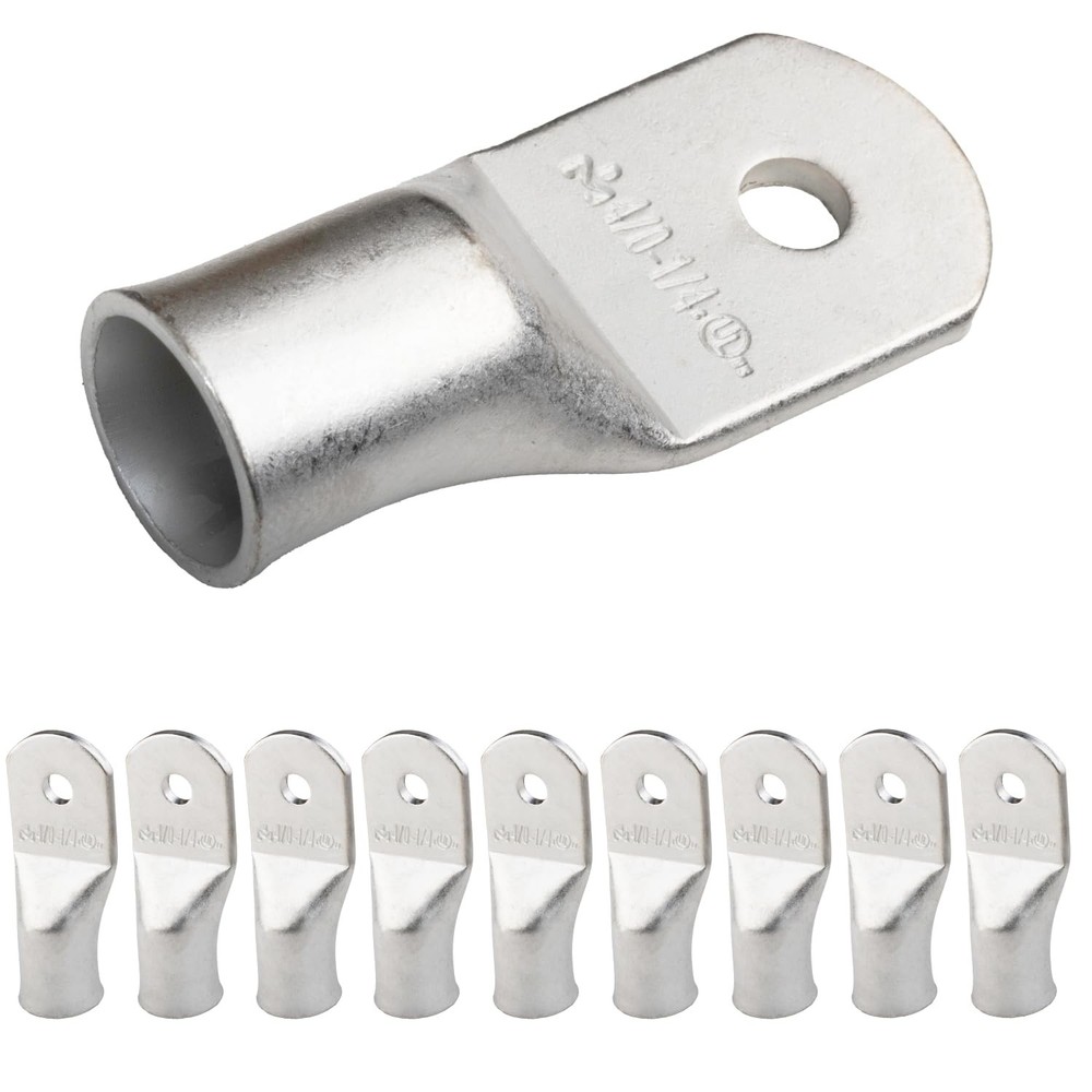 SELTERM 10pcs 4/0 AWG1/4″ Stud Tinned Copper Wire Lugs, Heavy Duty Battery Ca…