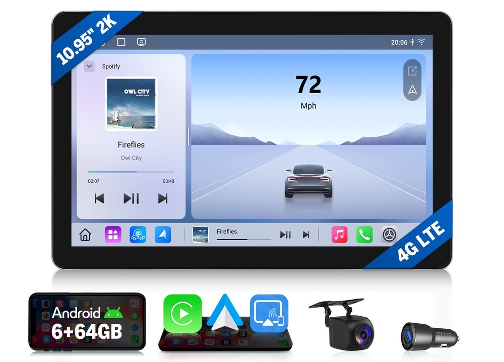 10.95 inch 2K 6+64GB Android Single 1DIN Car Stereo Head Unit CarPlay Navigation